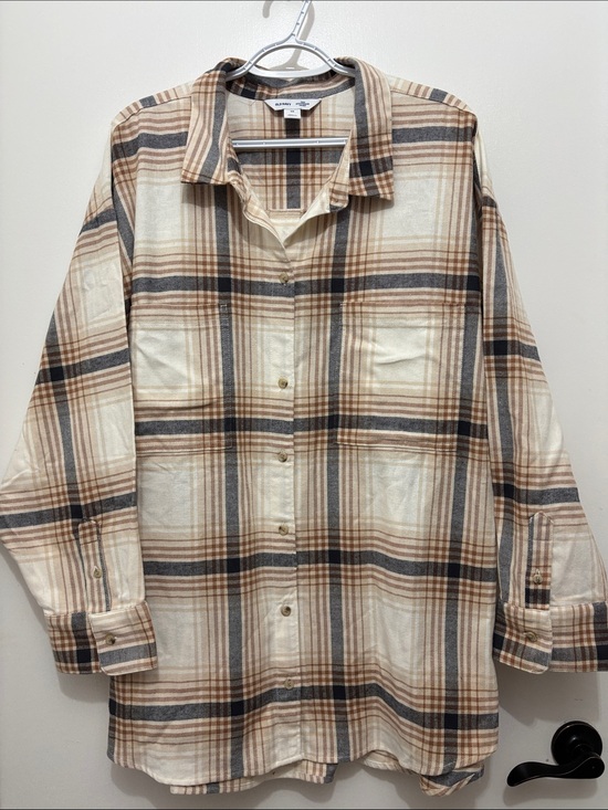 Old Navy Tops - BRAND NEW Old Navy Cream, Brown and Black Plaid Button-Down Shirt 4X